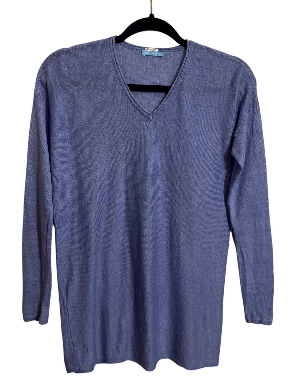 J. McLaughlin X-Small Blue Linen Pullover Sweater Long Sleeve V-Neck Casual